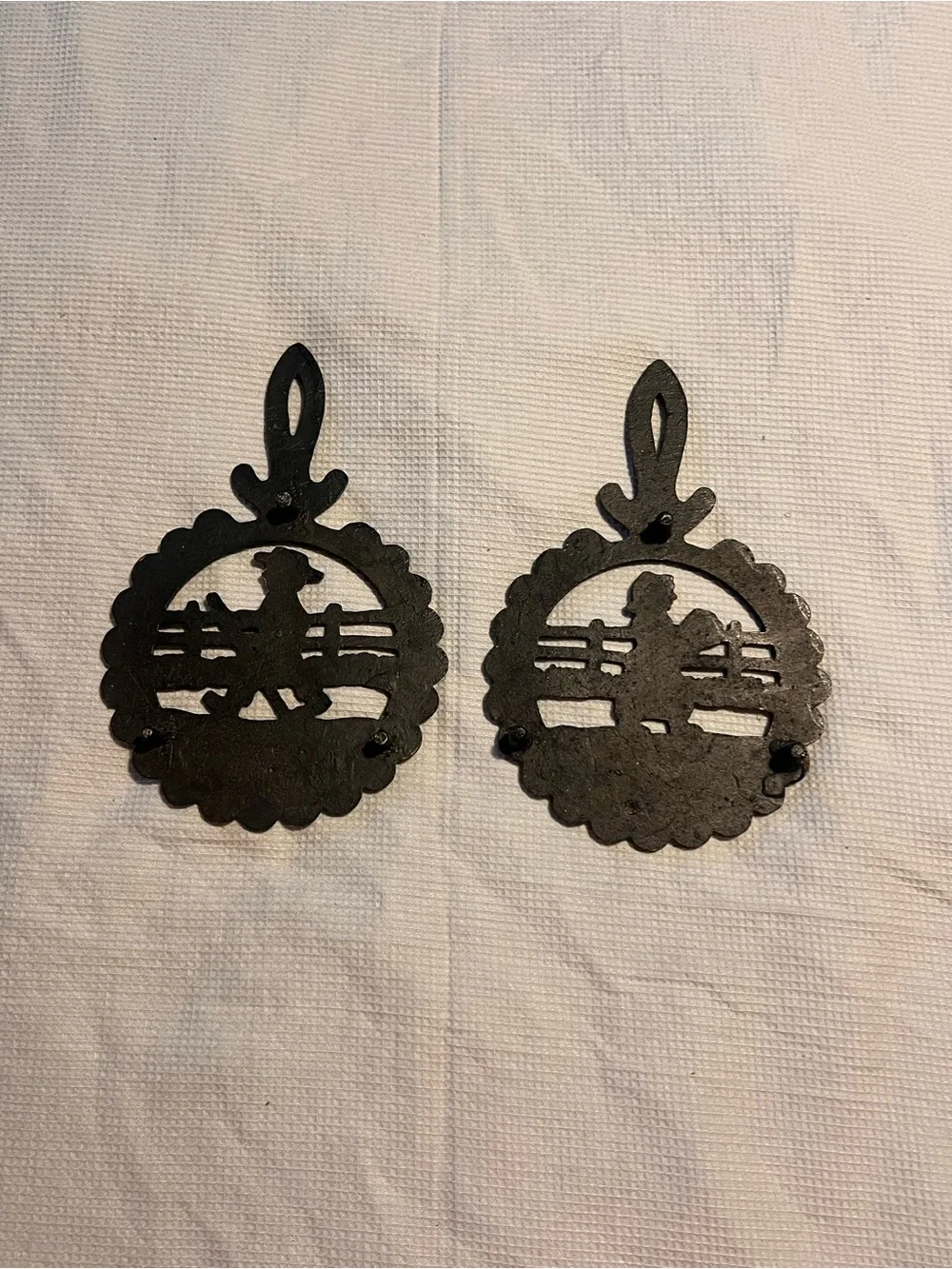 Dalecraft Cast Iron Amish Trivets - Vintage Hand-Painted Folk Art Man & Woman